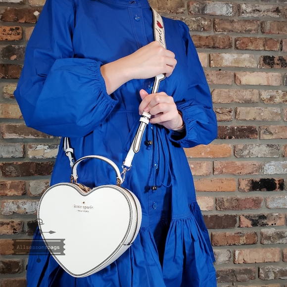 NWT AUTHENTIC KATE SPADE LOVE SHACK KS PRINT GUITAR STRAP HEART CROSSBODY - Picture 7 of 9